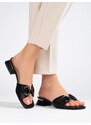 Elegant women's flip-flops black with Shelvt buckle