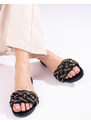 Elegant black slippers with Shelvt chain
