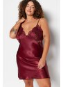 Trendyol Curve Burgundy Satin Woven Lace Nightgown