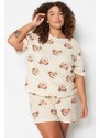 Trendyol Curve Ecru Teddy Bear Printed Cotton Knitted Pajamas Set