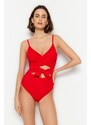 Trendyol Red Double Breasted Cut Out/Windowed Regular Leg Swimsuit