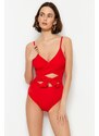 Trendyol Red Double Breasted Cut Out/Windowed Regular Leg Swimsuit