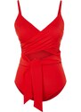 Trendyol Red Double Breasted Cut Out/Windowed Regular Leg Swimsuit