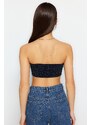 Trendyol Navy Blue Crop Knitted Shimmer Bustier