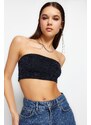 Trendyol Navy Blue Crop Knitted Shimmer Bustier