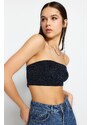 Trendyol Navy Blue Crop Knitted Shimmer Bustier