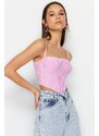 Trendyol Pink Crop Lined Corset Detailed Lace Bustier