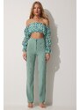 Happiness İstanbul Women's Turquoise High Waist Lycra Comfortable Knitted Pants