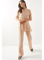 Olalook Women's Beige Top Slit Bottom Palazzo Suit