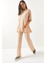 Olalook Women's Beige Top Slit Bottom Palazzo Suit