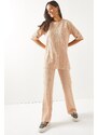 Olalook Women's Beige Top Slit Bottom Palazzo Suit