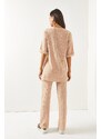 Olalook Women's Beige Top Slit Bottom Palazzo Suit