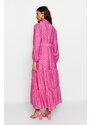 Trendyol Pink Belted Skirt With Flounces Floral Pattern Lined Woven Dress