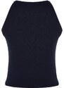 Trendyol Navy Blue Gold Button Detailed Fitted Barter Neck Crop Smart Knitted Blouse