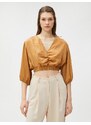 Koton Pleated Crop Blouse V-Neck