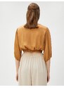 Koton Pleated Crop Blouse V-Neck