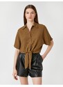 Koton Crop Shirt with Tie Detailed Short Sleeves