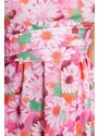Trendyol Pink Floral Strapless Belted Crepe Midi Knitted Dress