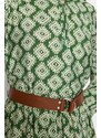 Trendyol Green Floral Patterned Lined Woven Dress with a Belt and Ruffles