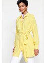 Trendyol Yellow Belted Hidden Pat Woven Shirt