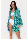 Trendyol Floral Pattern Belted Mini Woven 100% Cotton Kimono & Kaftan