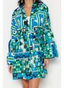 Trendyol Floral Pattern Belted Mini Woven 100% Cotton Kimono & Kaftan