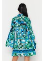 Trendyol Floral Pattern Belted Mini Woven 100% Cotton Kimono & Kaftan