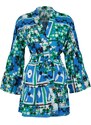 Trendyol Floral Pattern Belted Mini Woven 100% Cotton Kimono & Kaftan