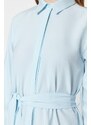 Trendyol Light Blue Belted Pocket Detailed Cotton Woven Shirt Cap