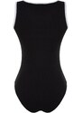 Trendyol Black Zippered Pool Collar With Piping Detailed Cotton Ribbons Flexible With Snap Snaps Knitted Body