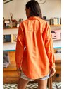 Olalook Women's Orange Woven Boyfriend Shirt with Sequin Detail