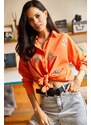 Olalook Women's Orange Woven Boyfriend Shirt with Sequin Detail