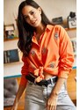 Olalook Women's Orange Woven Boyfriend Shirt with Sequin Detail