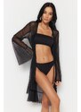 Trendyol Black Maxi Knitted Flywheel Kimono & Caftan