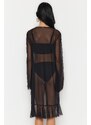 Trendyol Black Maxi Knitted Flywheel Kimono & Caftan