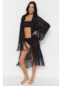 Trendyol Black Belted Maxi Knitted Tasseled Kimono & Kaftan