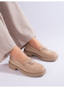 W. POTOCKI Suede women's loafers beige Potocki