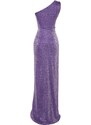 Trendyol fialové pletené lesklé vystřižené / okno detailní dlouhé večerní šaty