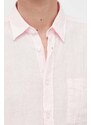 Lněná košile BOSS BOSS ORANGE růžová barva, regular, s klasickým límcem