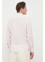 Lněná košile BOSS BOSS ORANGE růžová barva, regular, s klasickým límcem