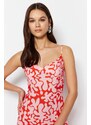 Trendyol Red Straight Cut Midi Floral Pattern Woven Dress