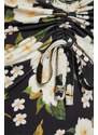 Trendyol Černý Květinový Vzor Nařasený A-Linie Midi Srdcový výstřih Ramínka, Flexibilní Pletené šaty