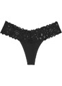 Victoria's Secret černé bavlněné tanga kalhotky s krajkovým pasem Lace Waist Cotton Thong Panty
