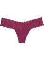 Victoria's Secret vínové bavlněné tanga kalhotky s krajkovým pasem Lace Waist Cotton Thong Panty