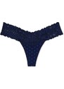 Victoria's Secret modré bavlněné tanga kalhotky s krajkovým pasem Lace Waist Cotton Thong Panty