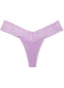 Victoria's Secret fialové bavlněné tanga kalhotky s krajkovým pasem Lace Waist Cotton Thong Panty