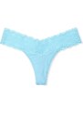 Victoria's Secret modré bavlněné tanga kalhotky s krajkovým pasem Eyelet