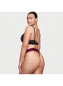 Victoria's Secret vínové bavlněné tanga kalhotky s logem Logo Cotton Thong Panty