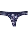 Victoria's Secret květinové tmavé bavlněné tanga kalhotky s logem Logo Cotton Thong Panty