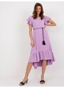 Fashionhunters Světle fialové oversize šaty s volánem
